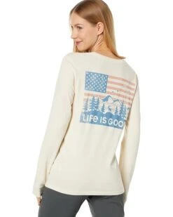 Life Is Good Flag Mountain Scene Long Sleeve Crusher-Lite™ Tee
